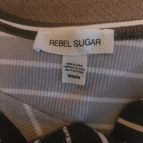 Rebel Sugar Grey and White Striped Long Sleeve Top M - Picture 3 of 6